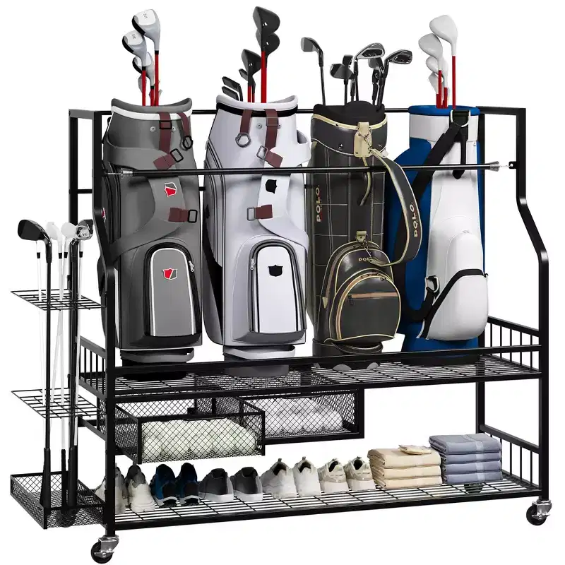 All-in-One Golf Bag Storage Organizer with Baskets – Holds 4 Bags, 300 Lb Capacity