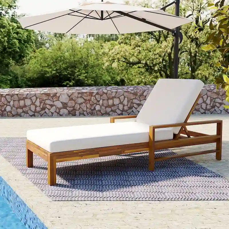 Wood Adjustable Backrest Outdoor Lounge Chair, Suitable for Gardens, Terraces and Poolside Areas