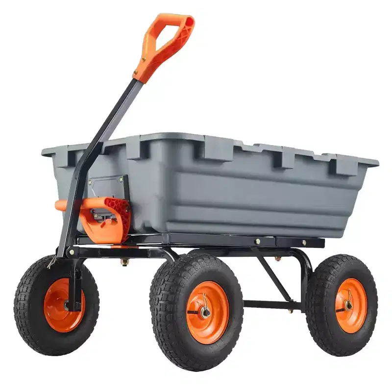 Heavy Duty Yard Cart - 800Lbs Capacity 4-Wheel Wheelbarrow w/10in All-Terrain Tires, 180 Rotating Handle (Gray)