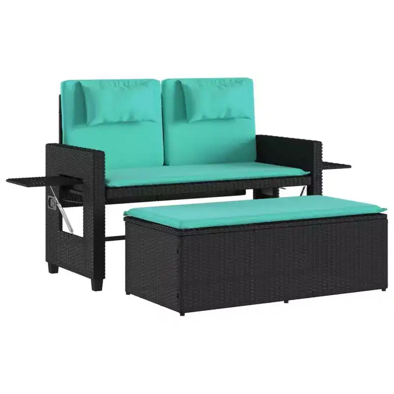 vidaXL Reclining Patio Bench with Cushions Seating Poly Rattan
