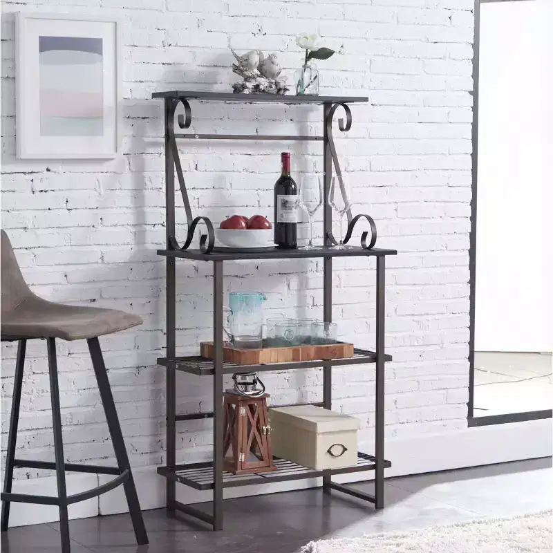 Metal Kitchen Shelves Bakers Rack Microwave Stand, Pewter