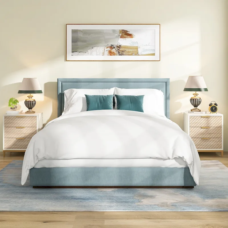 3-Drawer Nightstand with Gold Handles, Light Wood Grain, Particle Board and Metal Frame, 19.69W x 15.75D x 24.6H in