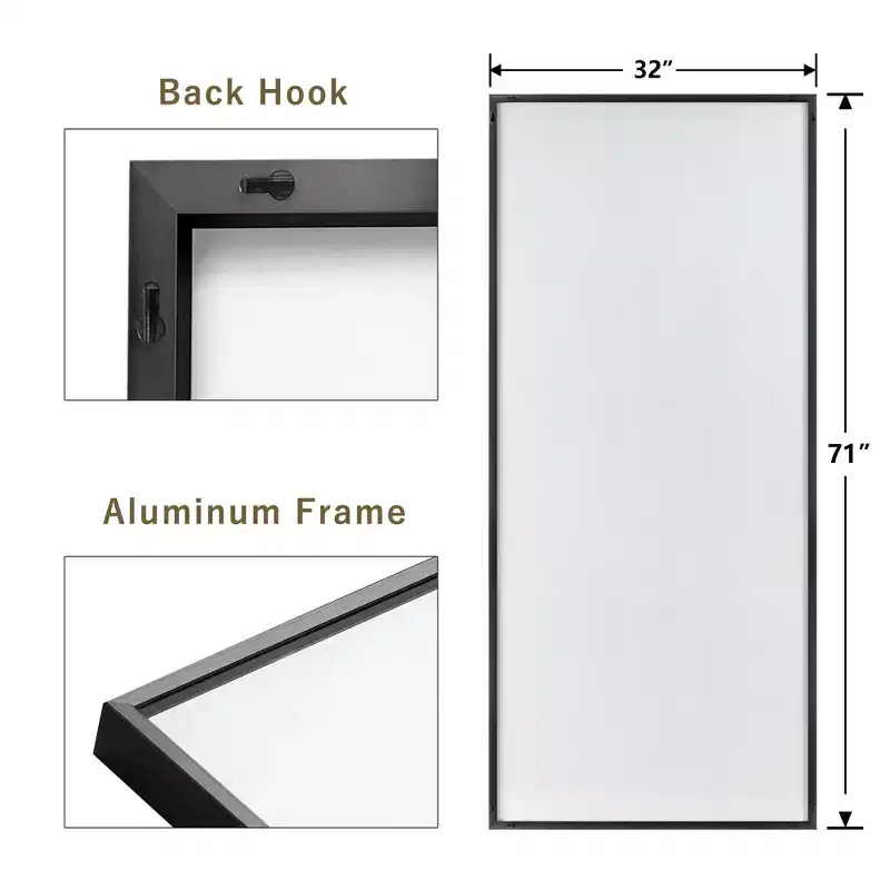 Dovelina 71x32 Black Framed Oversized Floor Mirror Full Length Mirror
