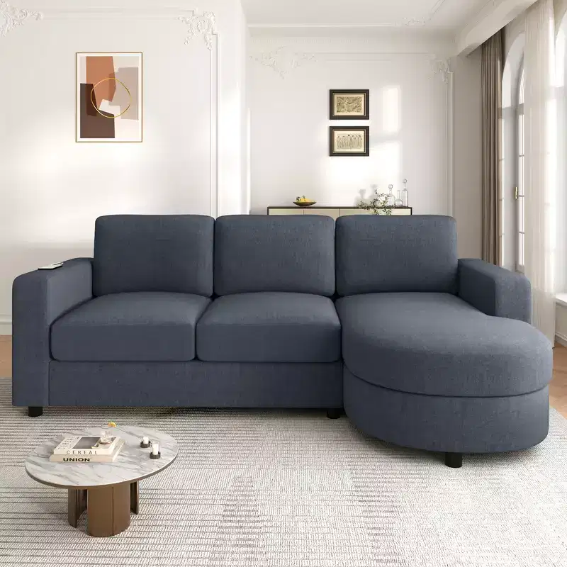 Whisen 84.6 Modern L-shaped Sectional Sofa & Couch with a Curved Chaise Lounge, Side Storage Pockets