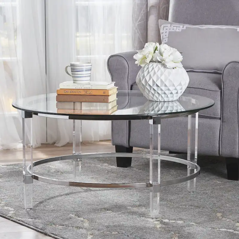 35.5 Modern Round Coffee Table with Translucent Design for Living Room