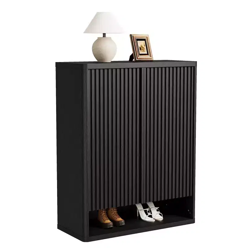 Shoe Cabinet  Modern Fluted Entryway Shoe Storage  31.5x13.8x41.3 Particleboard/MDF  Adjustable Shelves & Doors