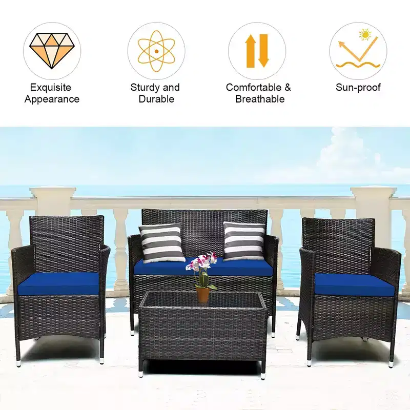 Costway 8PCS Rattan Patio Furniture Set Cushioned Sofa Chair