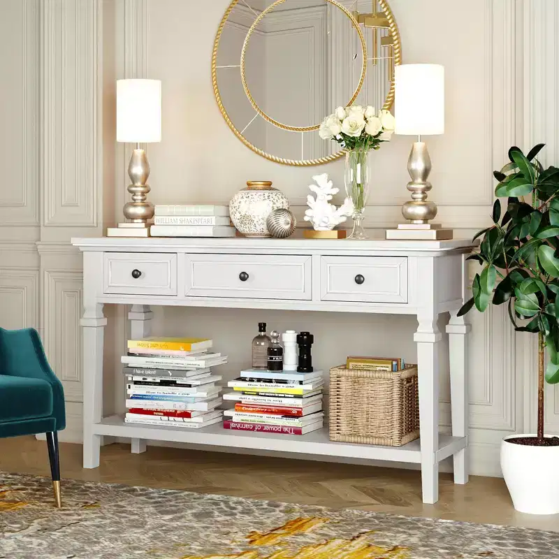Classic Retro Console Table with 3-Top Drawers and Shelf
