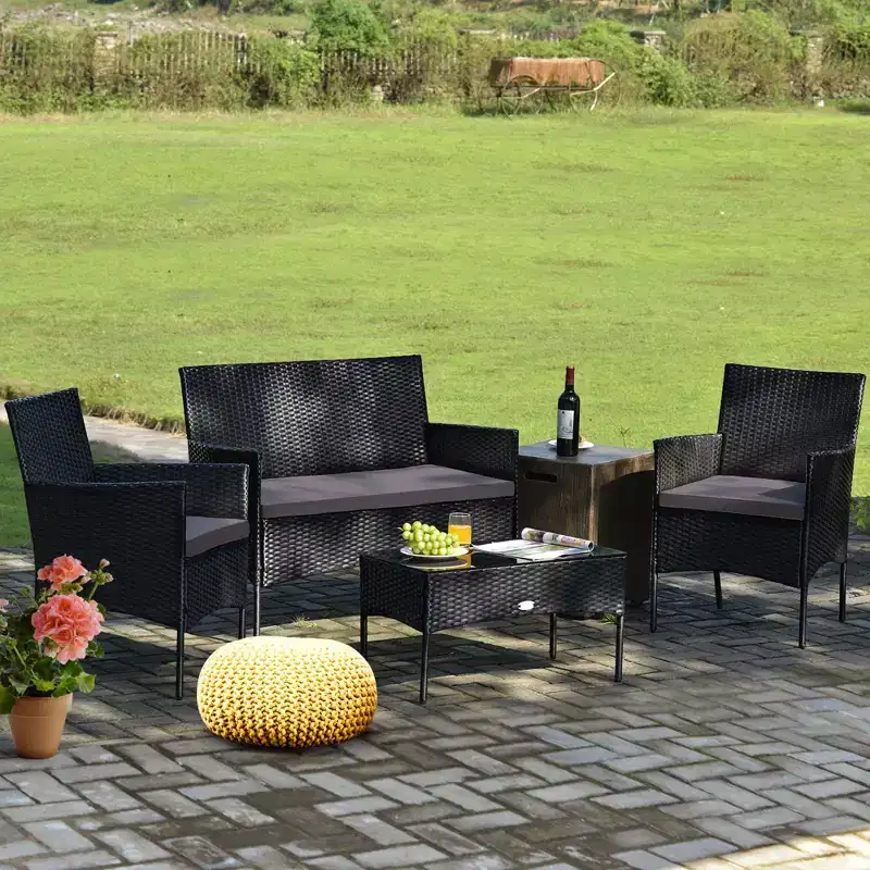 Costway 4PCS Patio Rattan Furniture Set Cushioned Sofa Coffee Table Backyard Turquoise/Red/White/Grey/Navy