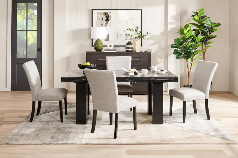 Dining Table with Epoxy Resin Marble-Look Top, 72W