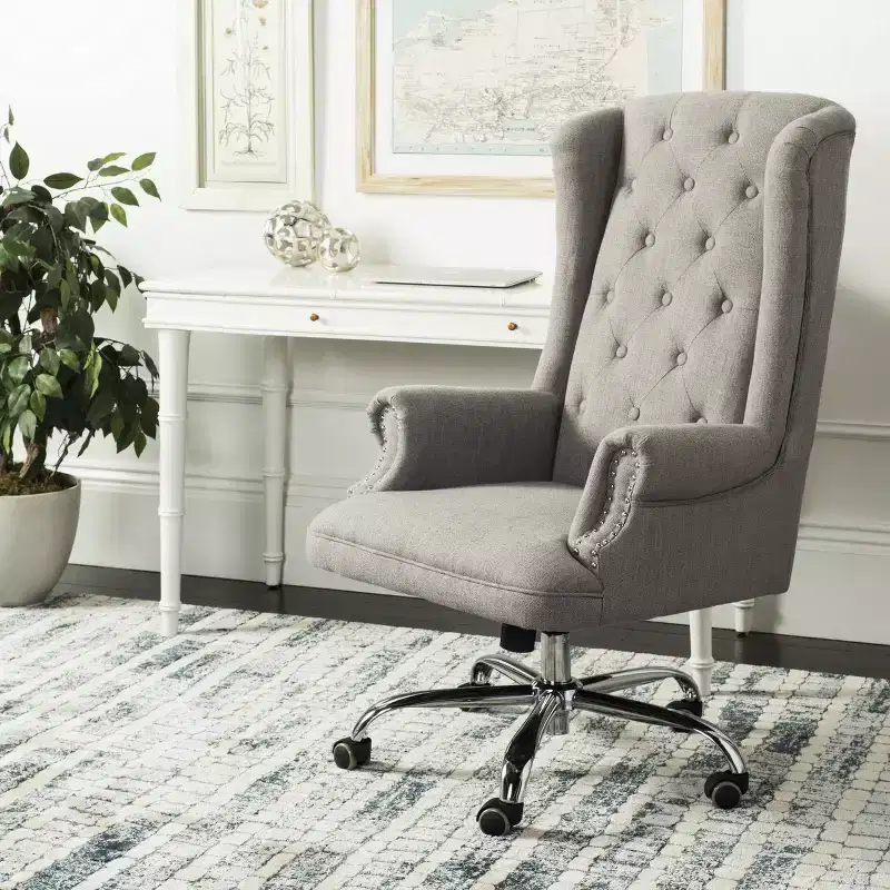 Ian Linen Chrome Leg Swivel Office Chair - Grey/Chrome - Safavieh