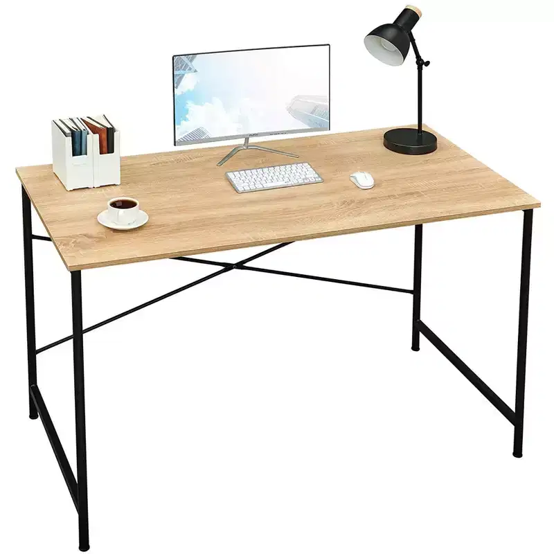 Office Desk Large Study Simple Desk for Home, Oak Tabletop with Black Frame, 47in