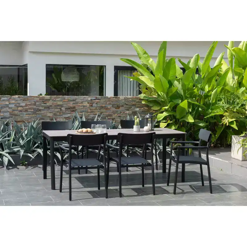 Amazonia Axe 7pc Aluminum Rectangular Patio Dining Set Black