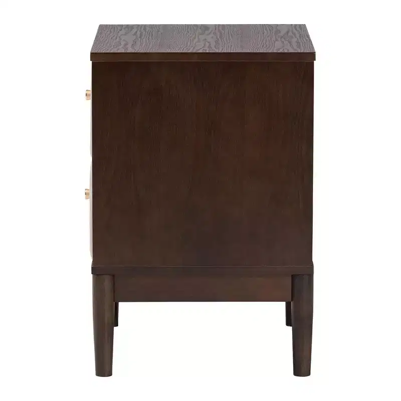 Baxton Studio Nikolai Fabric and Wood 2 Drawer Nightstand Beige/Wenge Brown