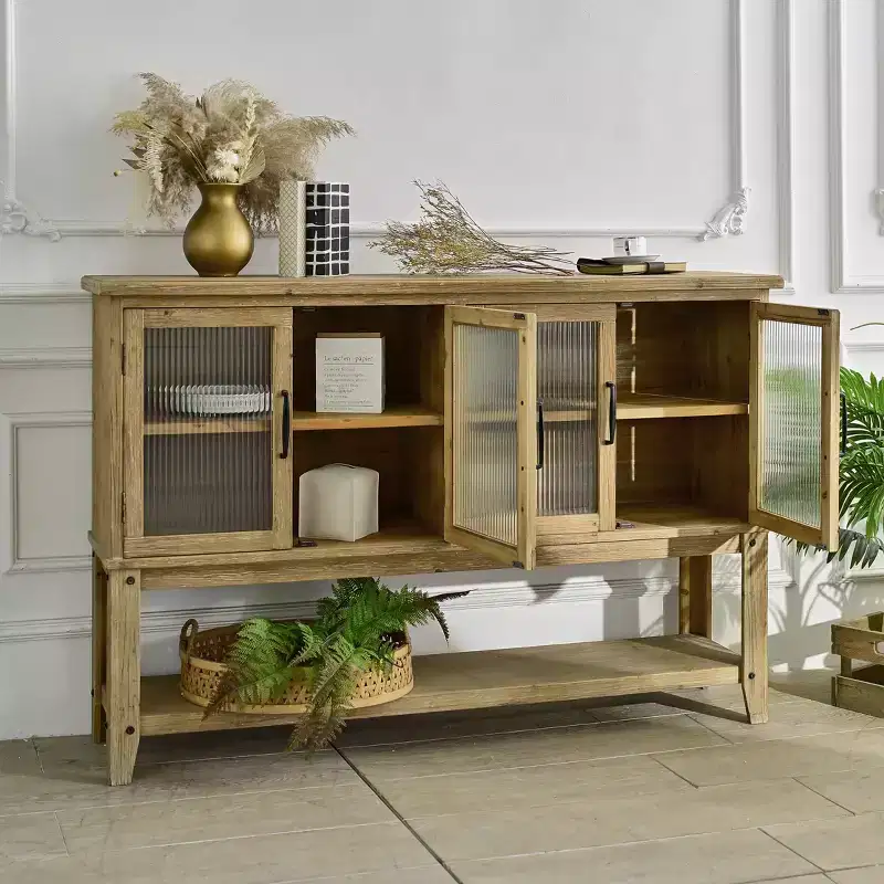 Christopher Knight Home Belmont Rustic Glass Door Wooden Sideboard Cabinet with Open Shelf