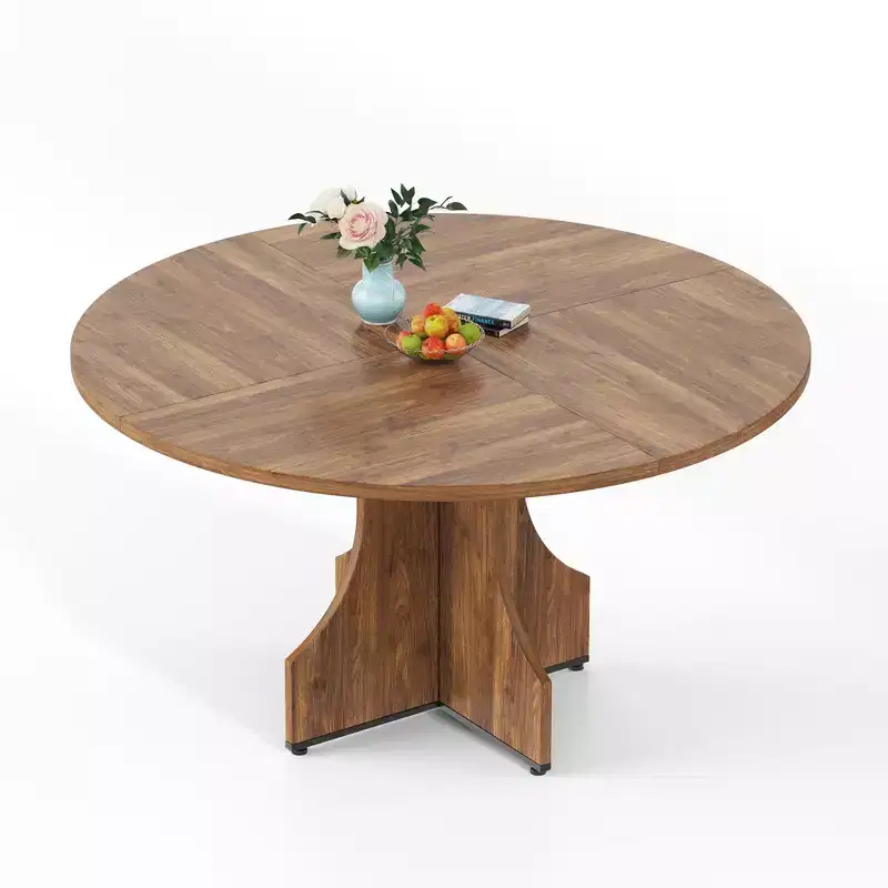 47 Round Dining Table for 4-6, Rustic Farmhouse, Wood Pedestal Base, Easy Assembly, for Small Apartments & Breakfast Nooks