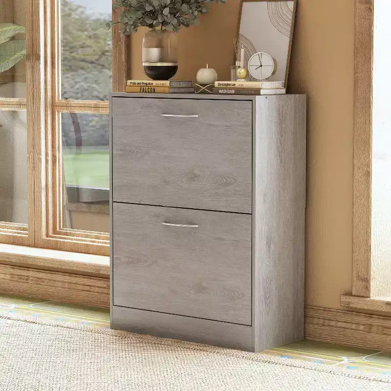 Famapy Gray Entryway Shoe Cabinet With Flipped Drawers