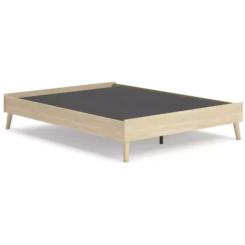 Queen Platform Bed No Box Spring Required Natural Ash Wood Grain Finish Tan