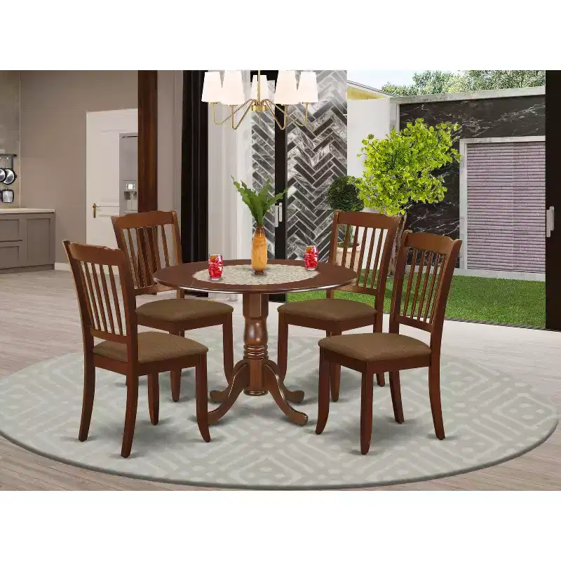 Mahogany Round Drop-Leaf Dining Table Set, 5-Piece, Seats 4