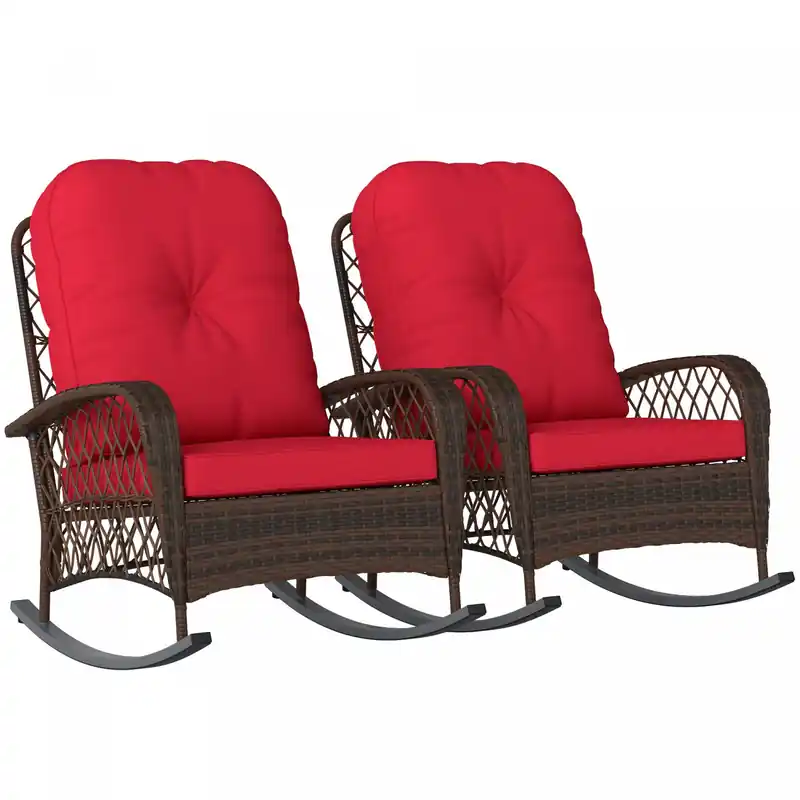 2 Pcs Rattan Rocking Chair With Soft Cushion For Garden