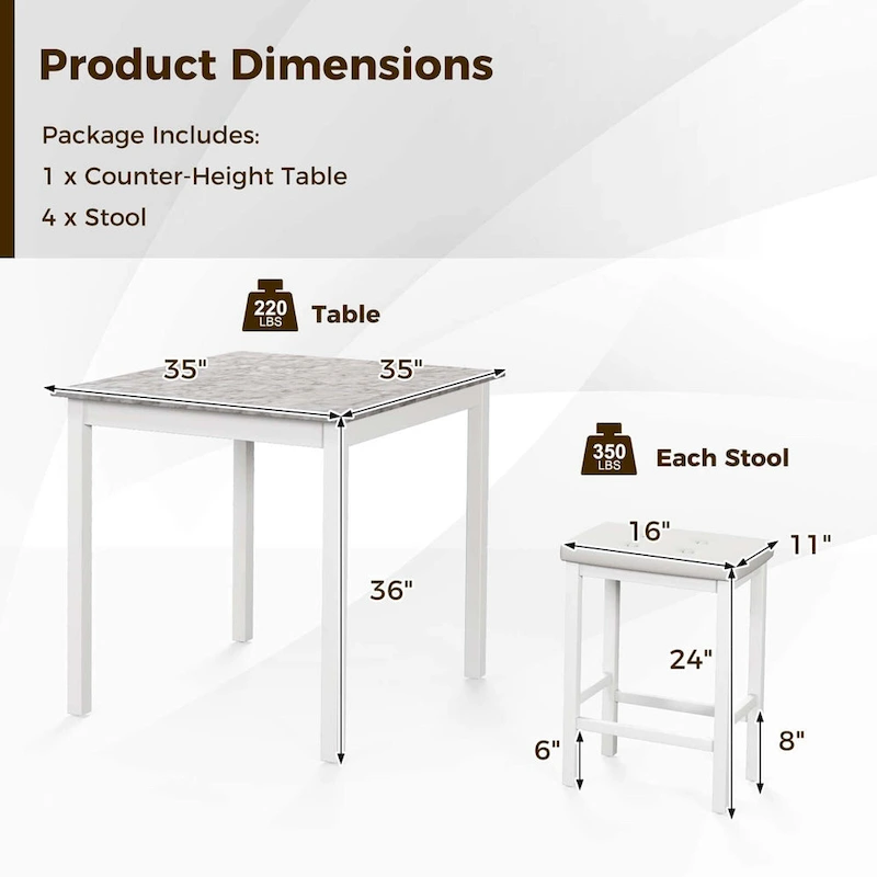 Costway 5 PCS Bar Table Set Square Dining Table & 4 PVC Leather