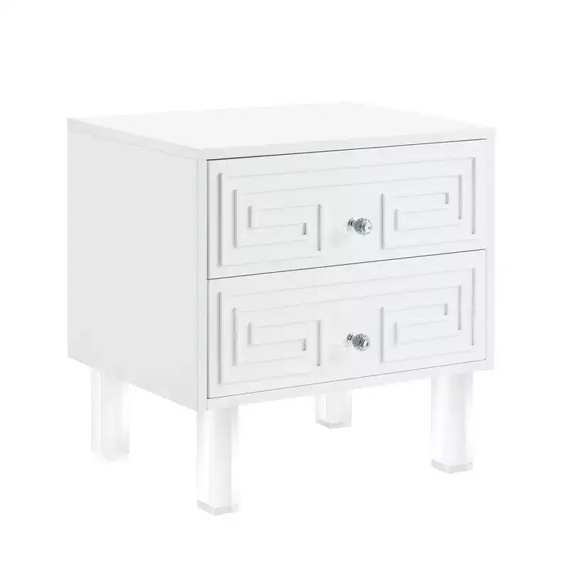24 And Clear Wood And Acrylic End Table With Two Drawers