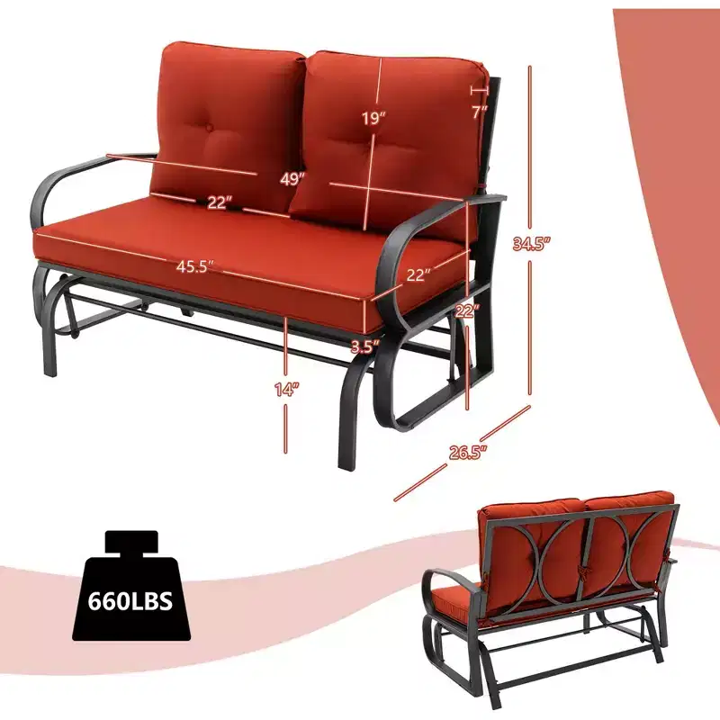 Costway Patio 2-Person Glider Bench Rocking Loveseat Cushioned Armrest Brick Red\Beige\Blue