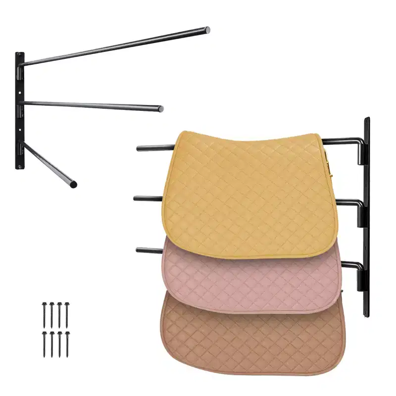 Wall Mounted Saddle Rack, 2-Pack Swing Out Saddle Holder, Three Tiers, Black