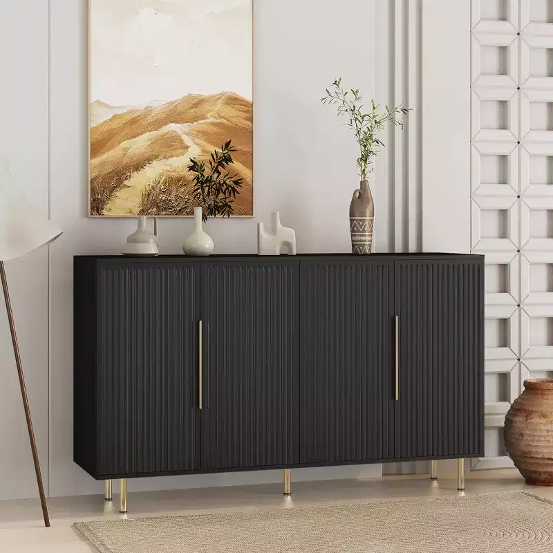 JVNOXK 56-inch Large Modern-Style Recessed Sideboard with Storage Space, Adjustable Shelves, Can Serve as Decorative Cabinet, Black