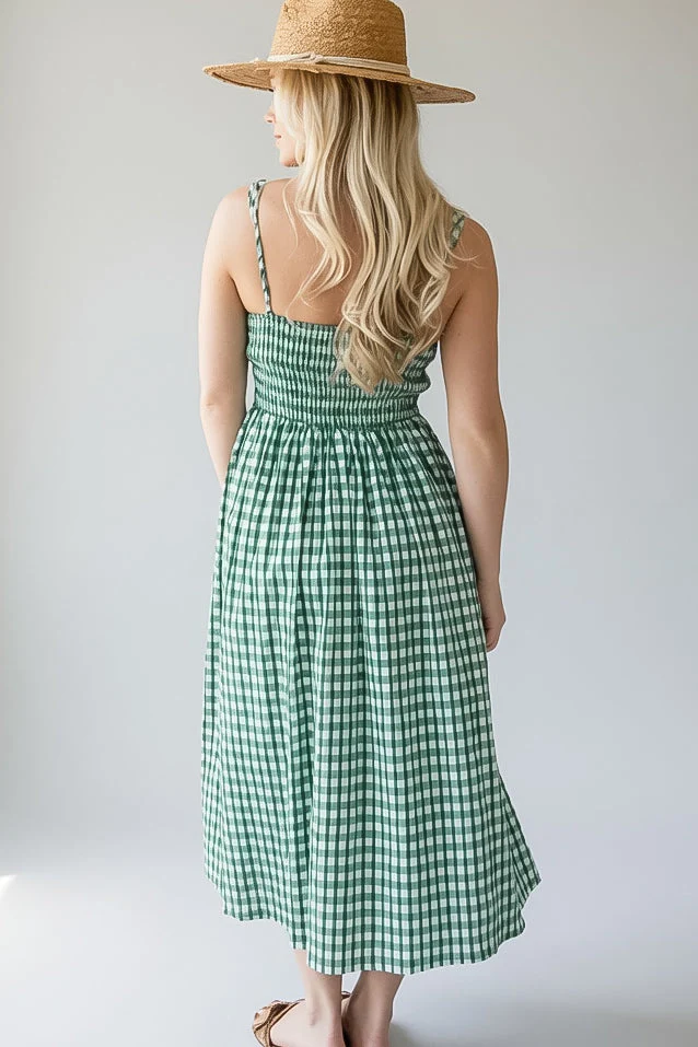 Green Gingham Sweetheart Midi Dress