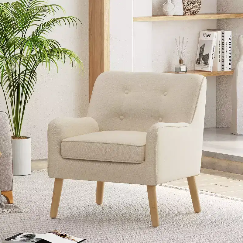 Mid-Century Modern Button Tufted Accent Chair – Beige / Blue / Charcoal / Purple
