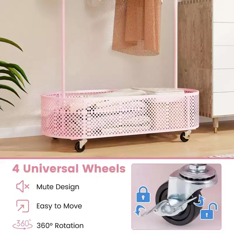 Kid Clothes Rack with 3 Adjustable Heights Home Freestanding Clothes Rack White/Pink