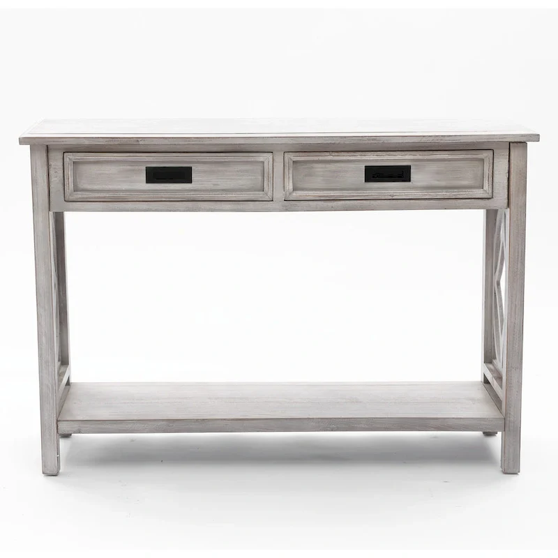 2-Drawer 1-Shelf Console Table, Grey Washed Wood, 32.7