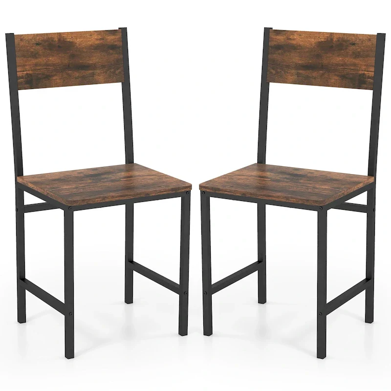 Gymax Set of 2 Dining Chairs w/Metal Legs Slanted Back Wide Seat for