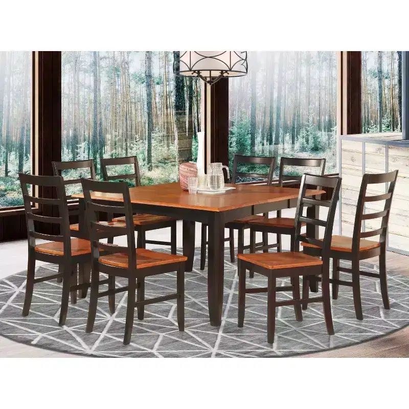 HomeStock 9-Piece Square Black Finish Solid Wood Top Dining Table with 8-Chairs