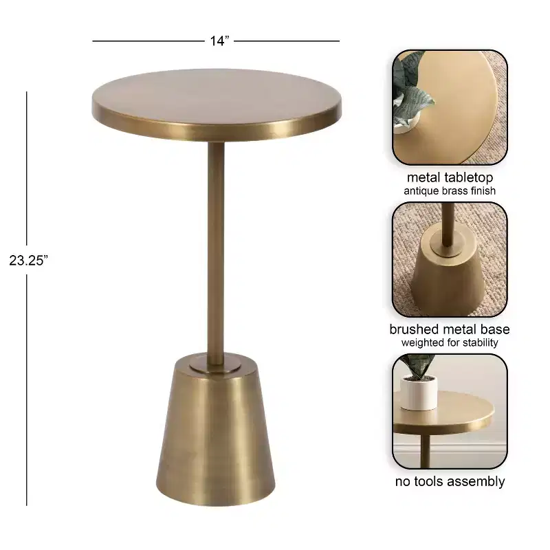 Round Metal Side Table, Gold, 14x14x24