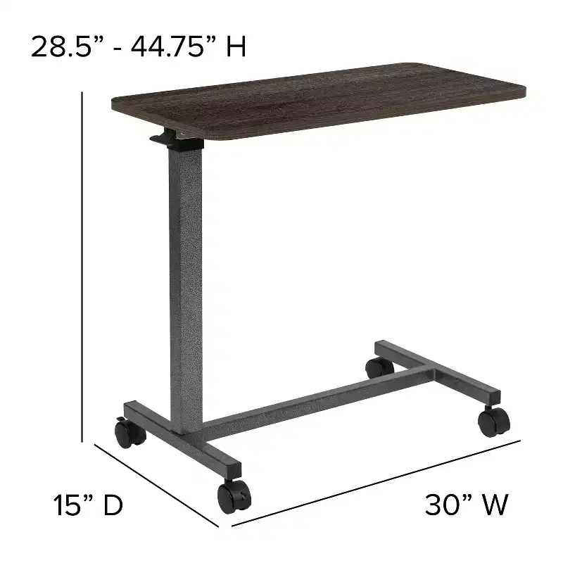 Adjustable Rolling Overbed Table with Wheels, Dark Oak Finish