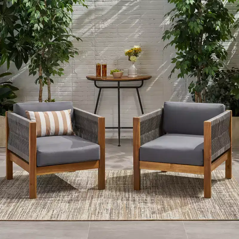 Christopher Knight Home Laurel Outdoor Acacia Wood and Rope Club Chair with Cushions