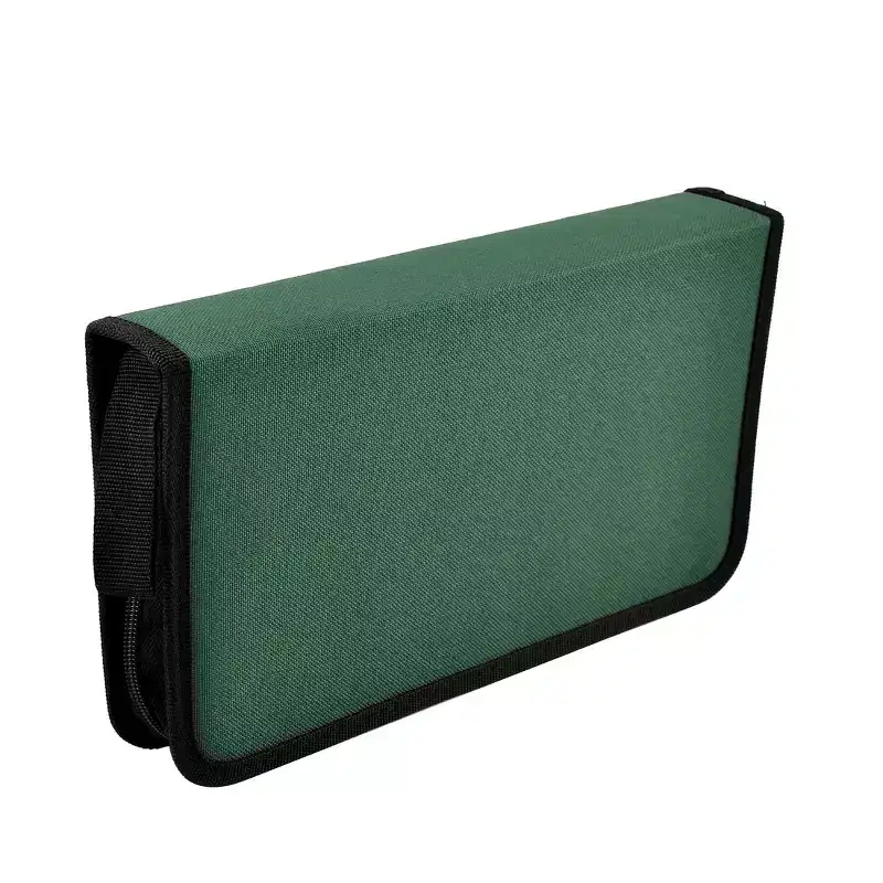 Zipper Closure Portable Disc CD DVD Storage Organizer, Nylon Media Storage Bag 11.2x6x2, Black Green