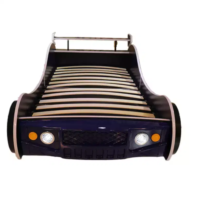 Twin Size Kids Floor Bed with LED Light, Car-Shaped Low Profile Bed Frame with Guardrail for Boys Girls, Mattress Not Included