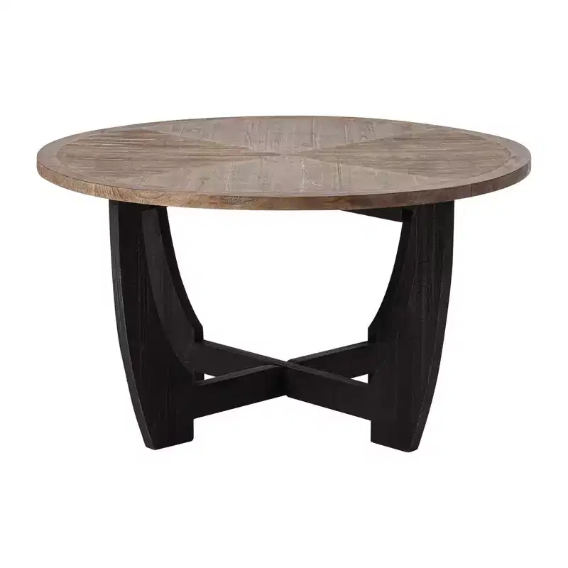 COZAYH Rustic Farmhouse Round Coffee Table with Crisscross Base for Living Room, Made From Solid Manufactured Wood and Holds up to 21 Pounds