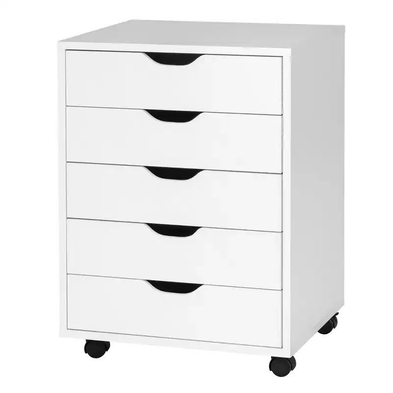 5-Drawer Chest Storage Dresser with Wheels, Floor Cabinet Organizer, White