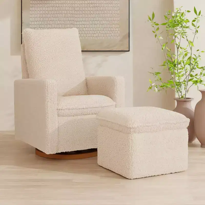 Storage Ottoman, Boucle Upholstered with Soft-Close Lid for Nursery