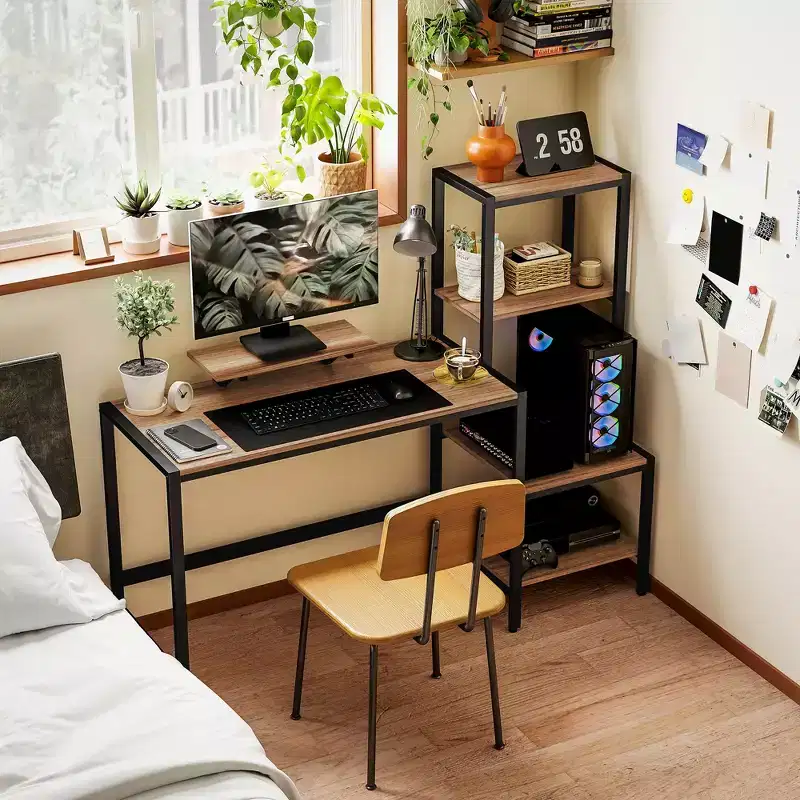 Computer Desk, CPU Desk with Monitor Stand, Reversible 4-Tier Shelf, Industrial Writing Desk for Study Room