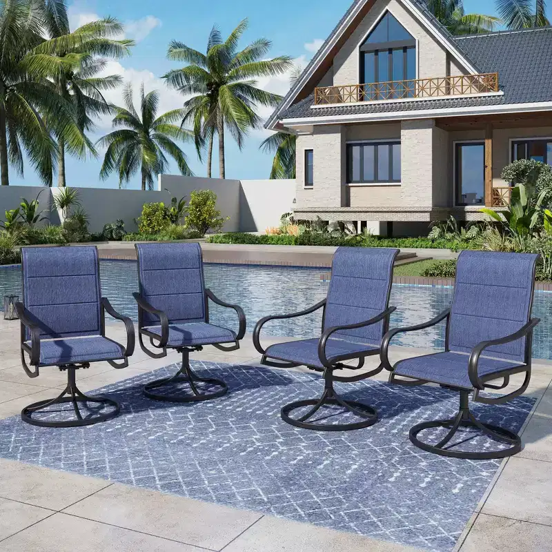 Captiva Designs 9pc Patio Slat-top Square Metal Dining Table and Padded Sling Swivel Chairs