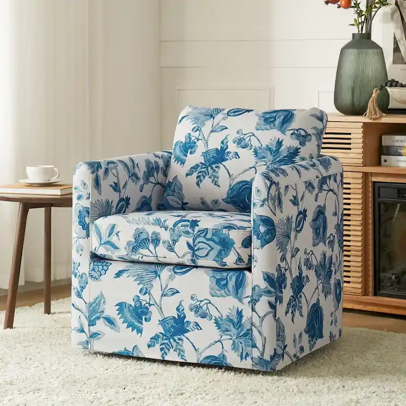 Erkenbald Modern Slipcovered Swivel Chair with Removable Cushion by HULALA HOME