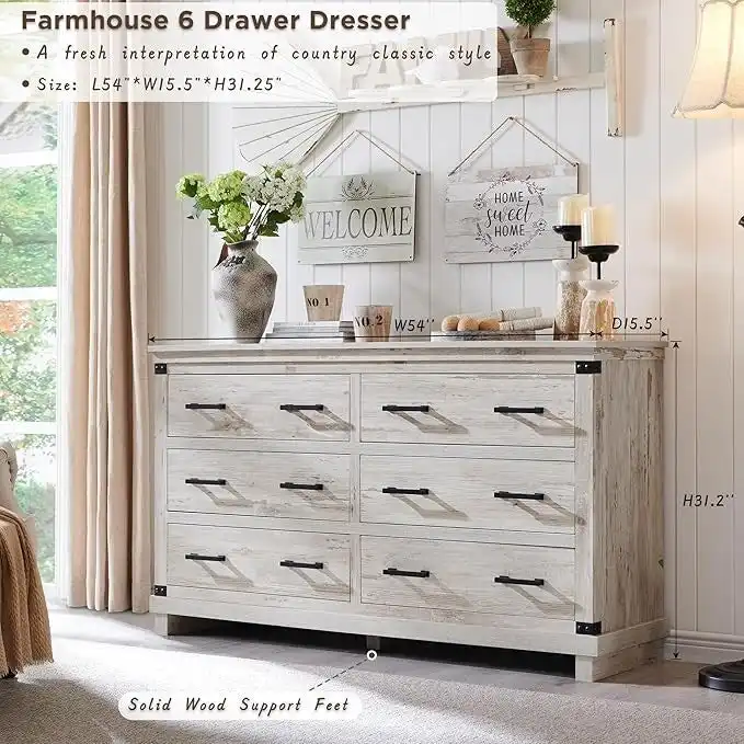 6-Drawer Dresser with Wood Chest Storage