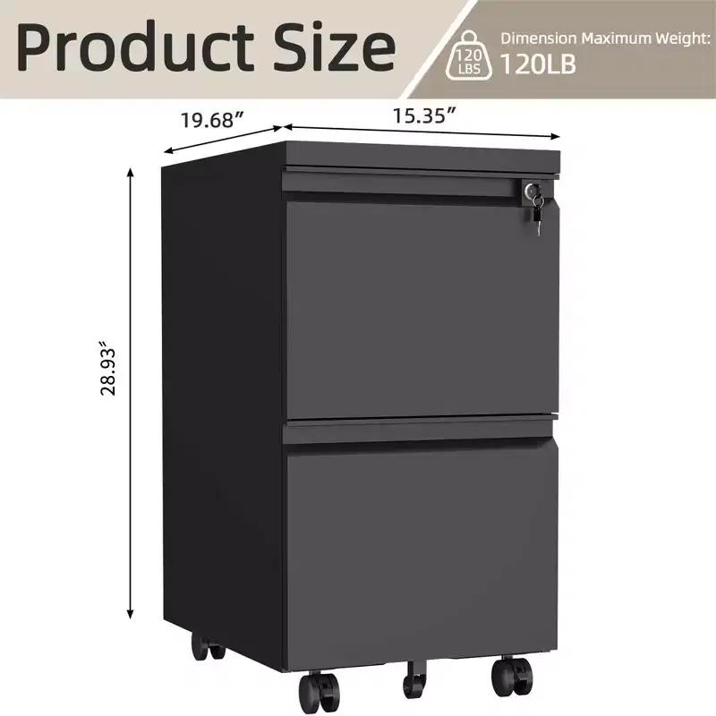 2 Drawers Lock Metal Vertical Office File Cabient With Wheels Mobile