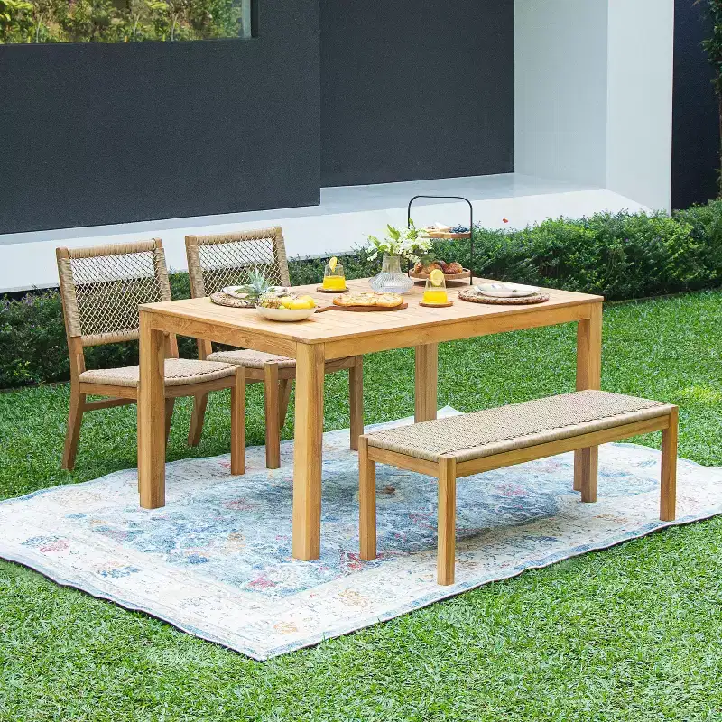 Sonoma Lane 4pc Eola Teak Wood Outdoor Patio Dining Set with Honey Wicker Brown - Weather-Resistant