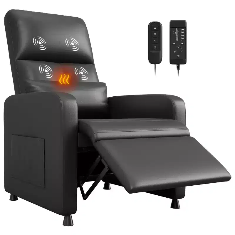 Power Recliner Chair with Heat & Massage, Adjustable Electric PU Leather Recliner, Tall Back, Padded Seat, Home Theater Sofa for Living Room